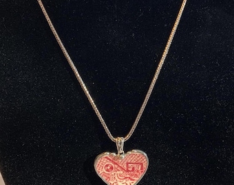 Lovely Antique Bone China Heart and Sterling Silver Necklace