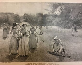 The North Meadows (Tennis Match), Central Park Drawn by WT Smedley October 5, 1889, Harpers Weekly, Excellent Condition
