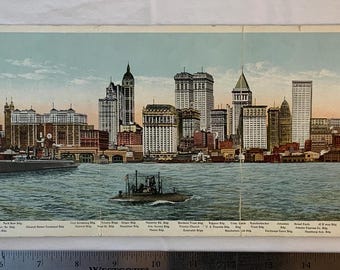 Great 1911 New York Skyline large postcard 19” x 5.5”