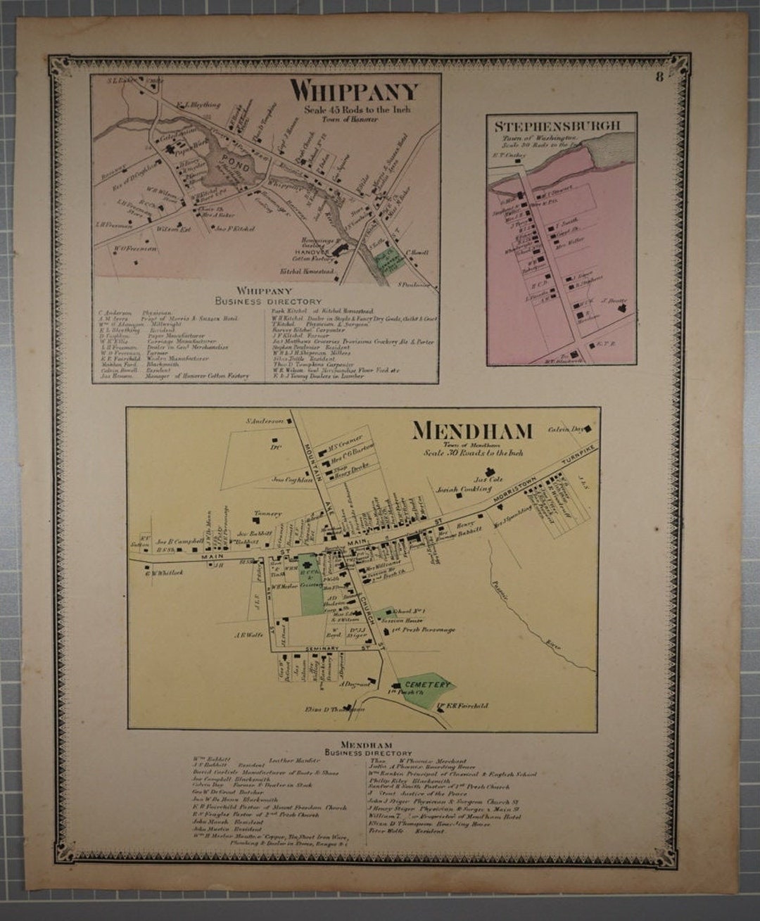 Original 1868 Map of the Town of Mendham NJ Etsy