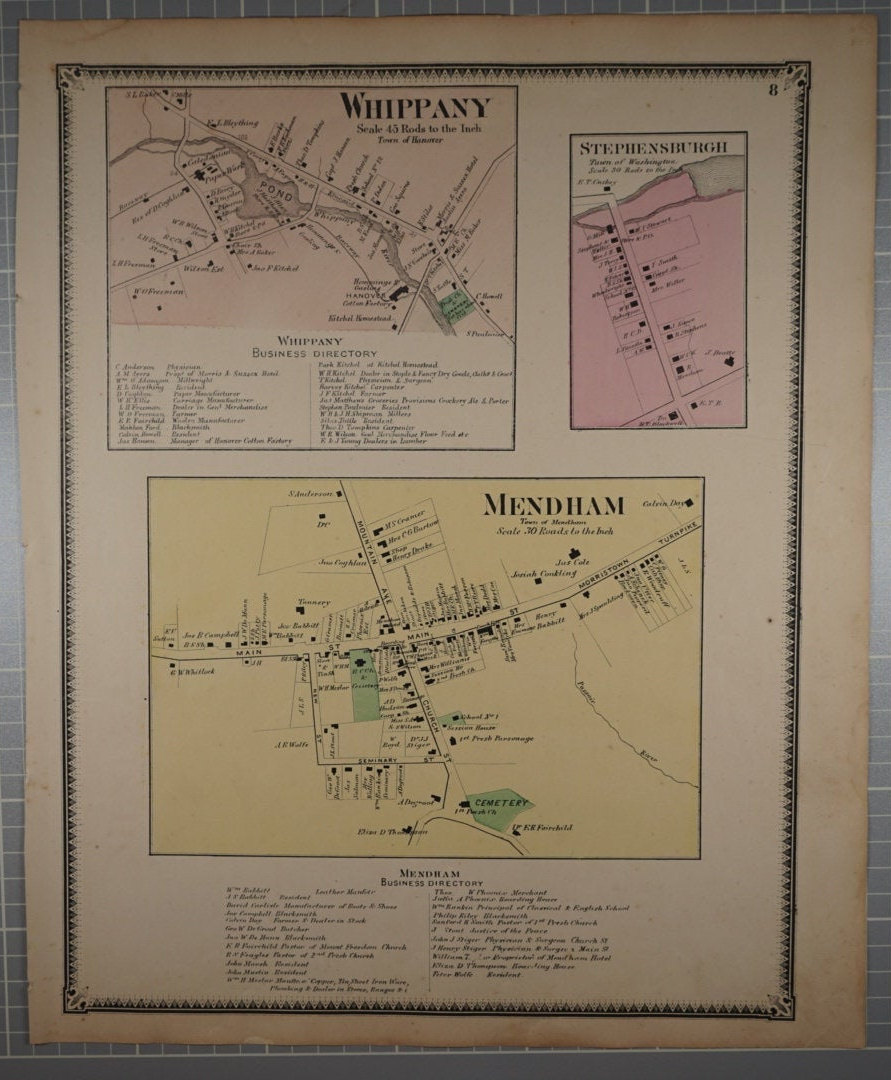 Original 1868 Map of the town of Mendham NJ Etsy