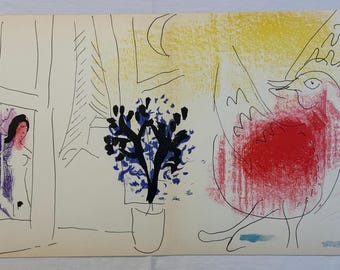 The Red Rooster “Le Coq Rouge” Marc Chagall Original Lithograph 1957 Jacques Lassaigne, Maeght Editeur, Mourlot