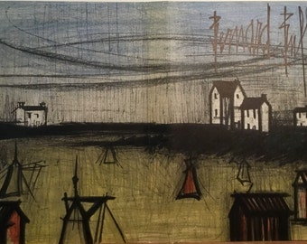 A Small Beach Original Lithograph (Cover) by Bernard Buffet 1968,12.5x20.5 inches, Catalogue by Fernand Mourlot, Great Condition!