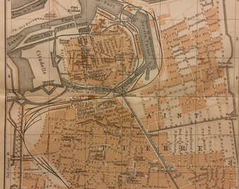 Calais, map print, vintage, 8.25 x 6.25 inches, 1913, Calais, France