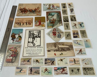 Antique late 1890’s - early 1900’s Winter Sports Ephemera for scrapbooking and cardmaking