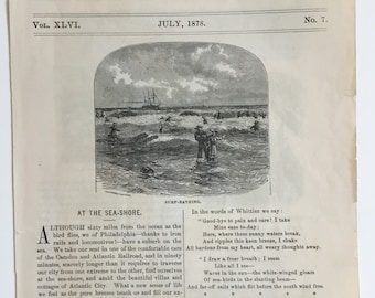 Article on Atlantic City, Arthur's Illustrated Home Magazine Cover (2 Pieces) July 1878, 6x9.5 inches, Excellent Condition!