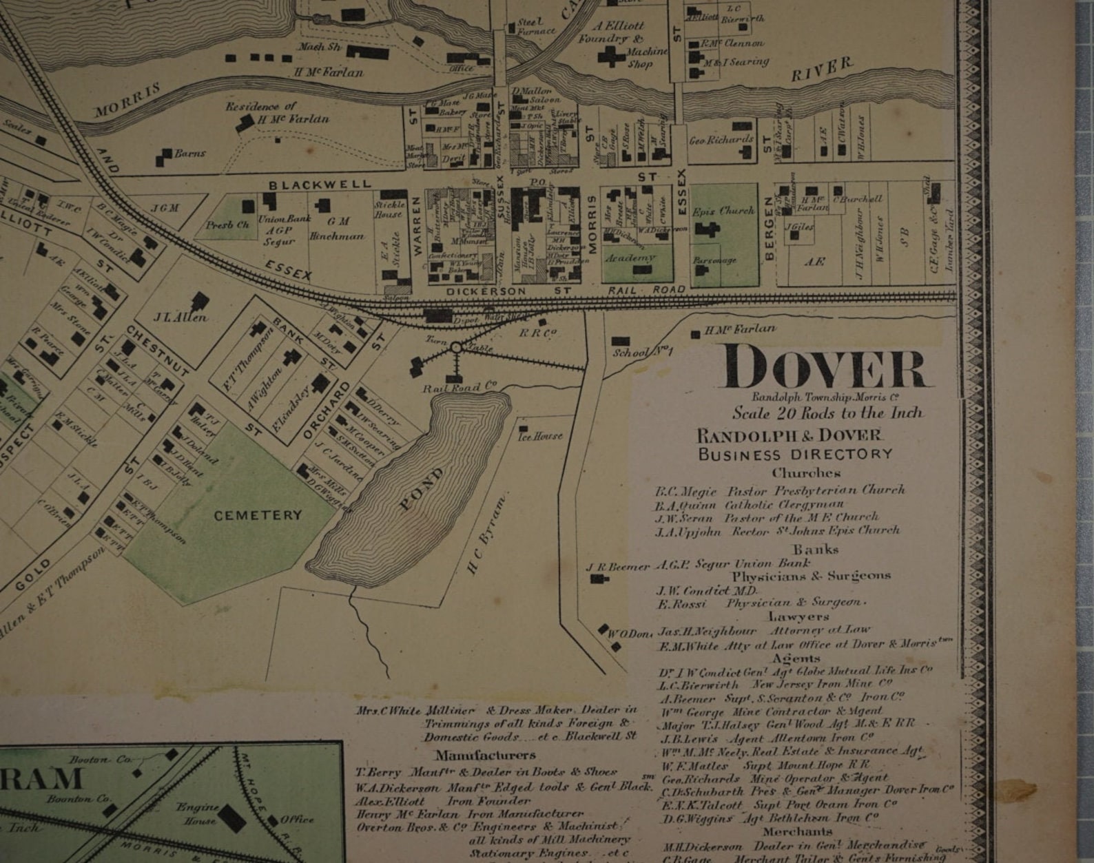 This is an Original 1868 Map of Dover, NJ, Morris County by F. W. Beers