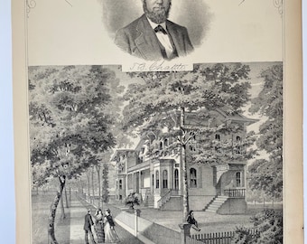 Original 1878 print of The Residence of Dr. T.G. Chattel, Long Branch, NJ