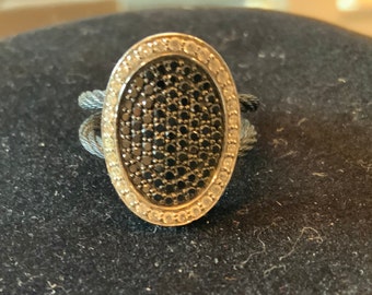 Beautiful Black and White Diamond Cocktail Ring, Size 6