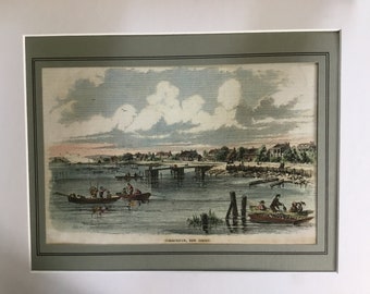 Communicaw (Jersey City), New Jersey, Original Vintage Print, 1857, 6.5x9.5in includes mat 11x14 inches