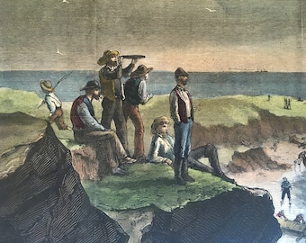 Mackerel Fishing - Signal Men Sighting a "School", by J.O. Davidson, October 12, 1872, Original Harper's Weekly, 11x16inches