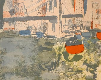 Paul Guiramand “Le Port de New York” 1964 Original Lithograph, Prints from the Mourlot Press 7.5 x 10 inches - excellent condition