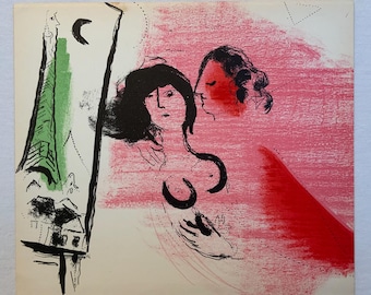 Marc Chagall original lithograph “The Green Eiffel Tower” from Jacques Lassaigne’s 1957 “Chagall”, Maeght Editeur, Mourlot