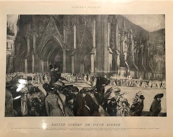 Easter Sunday on Fifth Avenue, Harper’s Weekly Original Print, 1902 By Everest Shinn