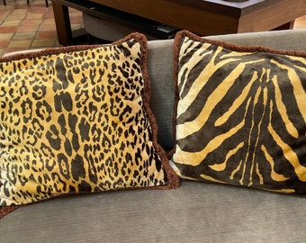 Pair of Venetian Velvet and Silk Animal Print Pillow Cases by Bevilaqua