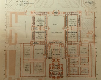 Hôtel des Invalides Map Print 6.25x8.25 inches, 1913, Paris, France