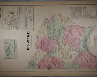 Original 1873 map of Delaware and Raritan Township in Hunterdon County New Jersey