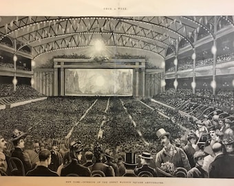 New York-Interior of the Great Madison Square Amphitheater, Artist Unknown, July 8, 1890 16x22inches, Excellent Condition!