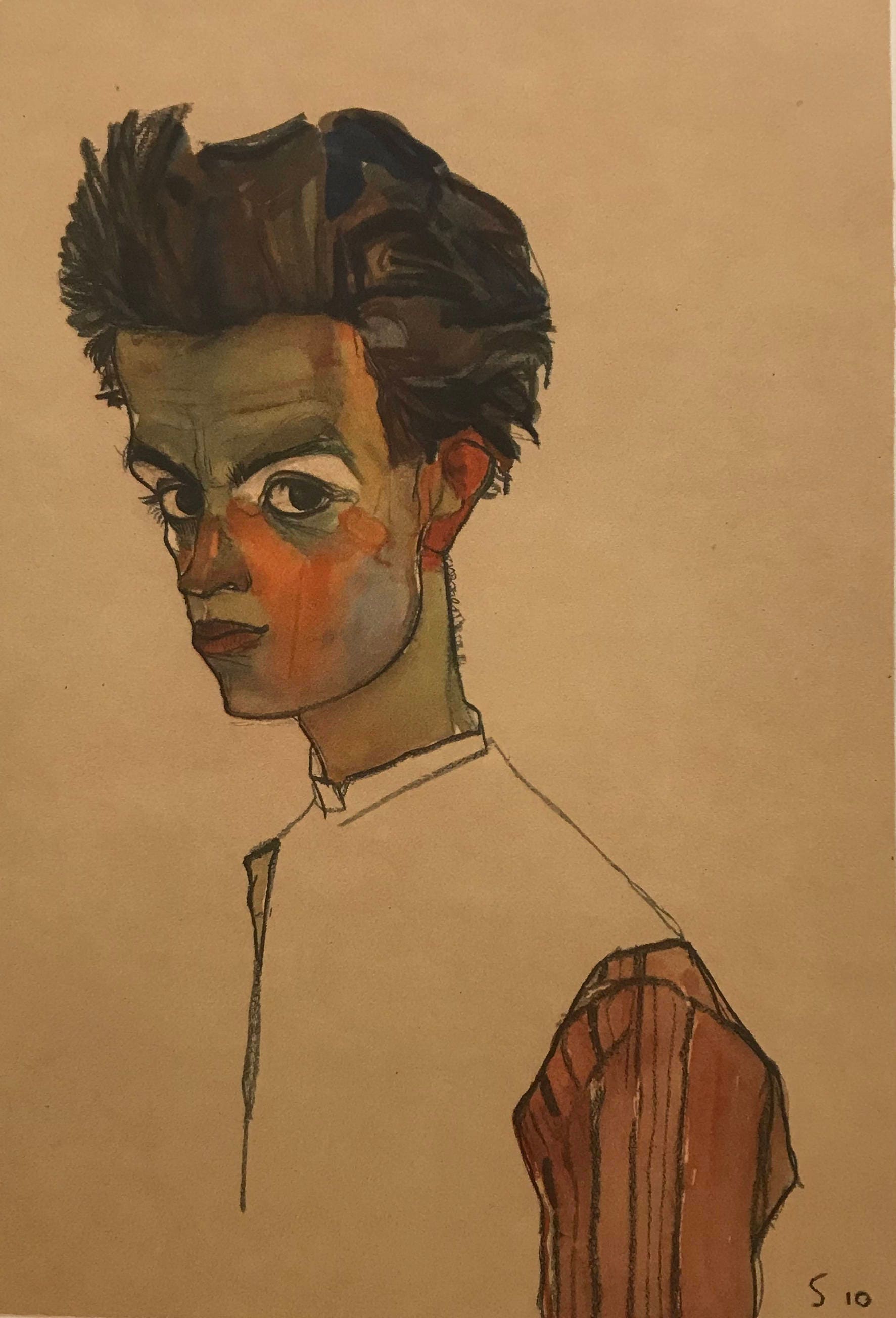 Egon Schiele "Self-Portrait" from Egon Schiele-As a Draughtman by Otto ...