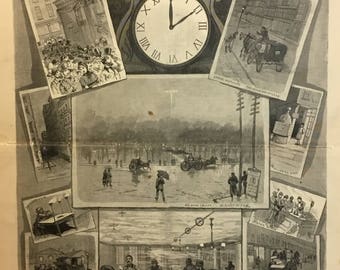 With the Night Owls-Early Mornung Scenes in the streets of New York by Staff Artists, Jan 3, 1885 11x16 inches,From Frank Leslie Illustrated