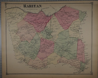 Original Vintage 1873 map of Raritan, New Jersey