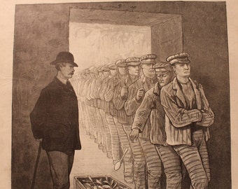 Vintage Original Print, "Scene at Sing Sing Prison-The Convicts Returning from Dinner",Frank Leslie's Ill. Newspaper, Nov, 21, 1885,11x16in.