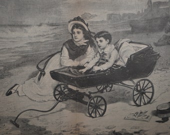 What Are The Wild Waves Saying?  - From A Painting By C.W. Nicholls.  Featured in Harper’s Young People Magazine.  Dated October 18, 1881.