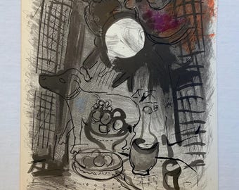 Marc Chagall original lithograph “Brown Still Life” from Jacques Lassaigne’s “Chagall”, Maeght Editeur, Mourlot