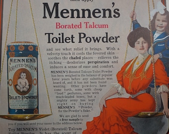 Mennen’s Borated Talcum Toilet Powder - Vintage Colored Advertisement