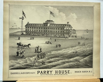 Original 1878 print of The Parry House Hotel, Beach Haven, New Jersey