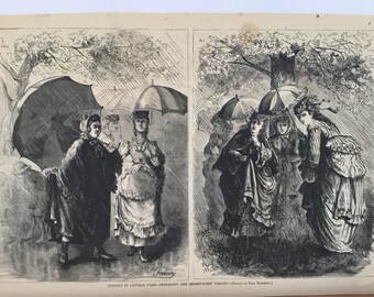 Studies in Central Park-Provident and Improvident Virgins drawn by Paul Frenzeny, New York, November 9, 1872, Harpers Weekly, 11x16in.