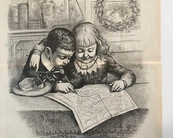 Santa Claus’s Route Print By Thomas Nast, December 19, 1885 Harpers Weekly