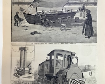 New Jersey- Edison's Electric Railway at Menlo Park-The Engine & The Generator, Frank Leslie Illust. Newspaper, Sept 30, 1882, 11x16in.