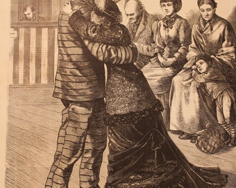 Vintage Original Print, "NY-A Convict at Sing Sing Holding An Interview with his Wife", Frank Leslie's Ill.Newspaper, Apr 13, 1878, 11x16in.