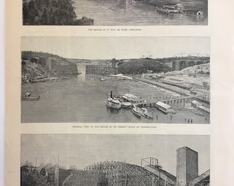 The New Manhattan Bridge Across The Harlem River at 181st Street, March 17, 1888, Harpers Weekly, 11x16in.,Excellent Condition!