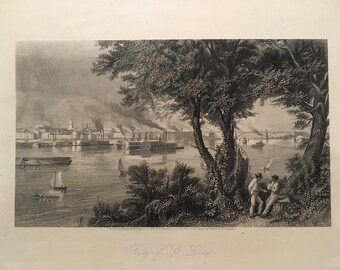 St. Louis River Scene, vintage, 1873, 8.5 x 12 inches, United States