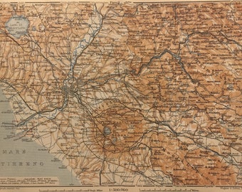 Mare Tirreno, map print, vintage, 8.25 x 6 inches, 1928, Italian coast