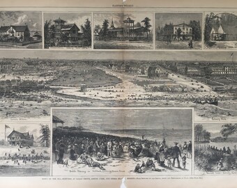 Down by the Sea - Sketches at Ocean Grove, Asbury Park, and other Sea-side Resorts , Harper's Weekly double page, Aug 31, 1878, 16 x 22in.