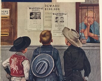 Original Saturday Evening Post "Wanted Posters" February 21, 1953 By Stevan Dohanos, 10.75 x 13 inches, Good Condition!