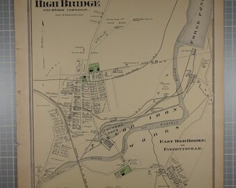 Original Vintage 1873 map of High Bridge, New Jersey