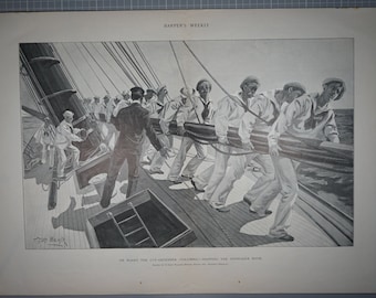 On Board the Cup-Defender “Columbia” - Shipping the Spinnaker Boom, 1889