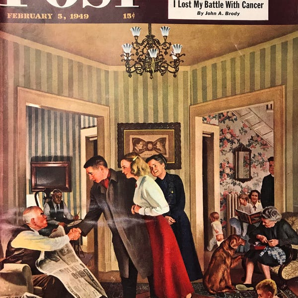 Original The Saturday Evening Post Cover “The Tie That Binds” February 5, 1949 By John Falter, 10.75 x 13 inches, Good Condition!