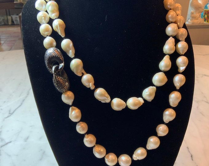 Featured listing image: Fabulous Patricia von Musulin hand-knotted Baroque Pearl and Sterling Silver and Ebony Clasp
