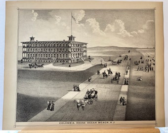 Original 1878 print of Ocean Beach, New Jersey