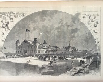 The New Iron Pier at West Brighton Place, Coney Island drawn by Charles Graham, New York, August 9, 1879, Harpers Weekly, 11x16in.