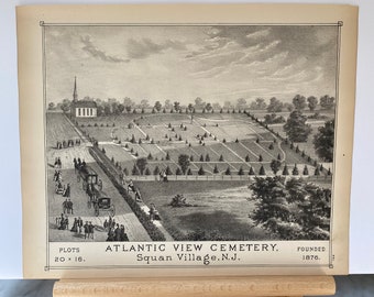 Original 1878 print of Atlantic View Cemetery in Manasquan, New Jersey