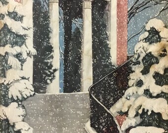 House & Garden Original Cover (Winter Snow Exterior Architecture) Feb 1922, Conde Nast Pub. 9.5x12.5 in., Good Condition (Ripped Edges)