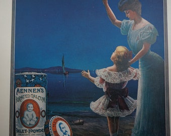 Mennen’s Toilet Powder - Vintage Colored Advertisement in Excellent Condition