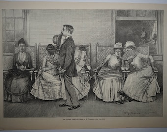 The Latest Arrival - Vintage Woodblock Print From Drawing By W.T. Smedley.  Featured in Harper’s Weekly Newspaper, Dated October 6, 1888.