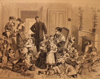NY-"Nursery Established by Grace Church for the Care of Children of Working women" Frank Leslie Ill. Newspaper, Sept 21, 1878, 16x11in.